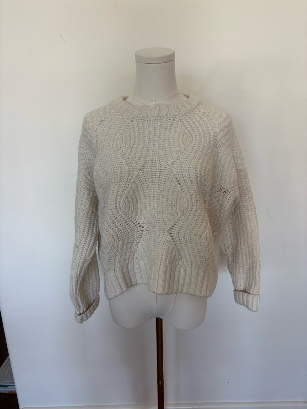 Madewell Cream Cable-Knit Crewneck Sweater